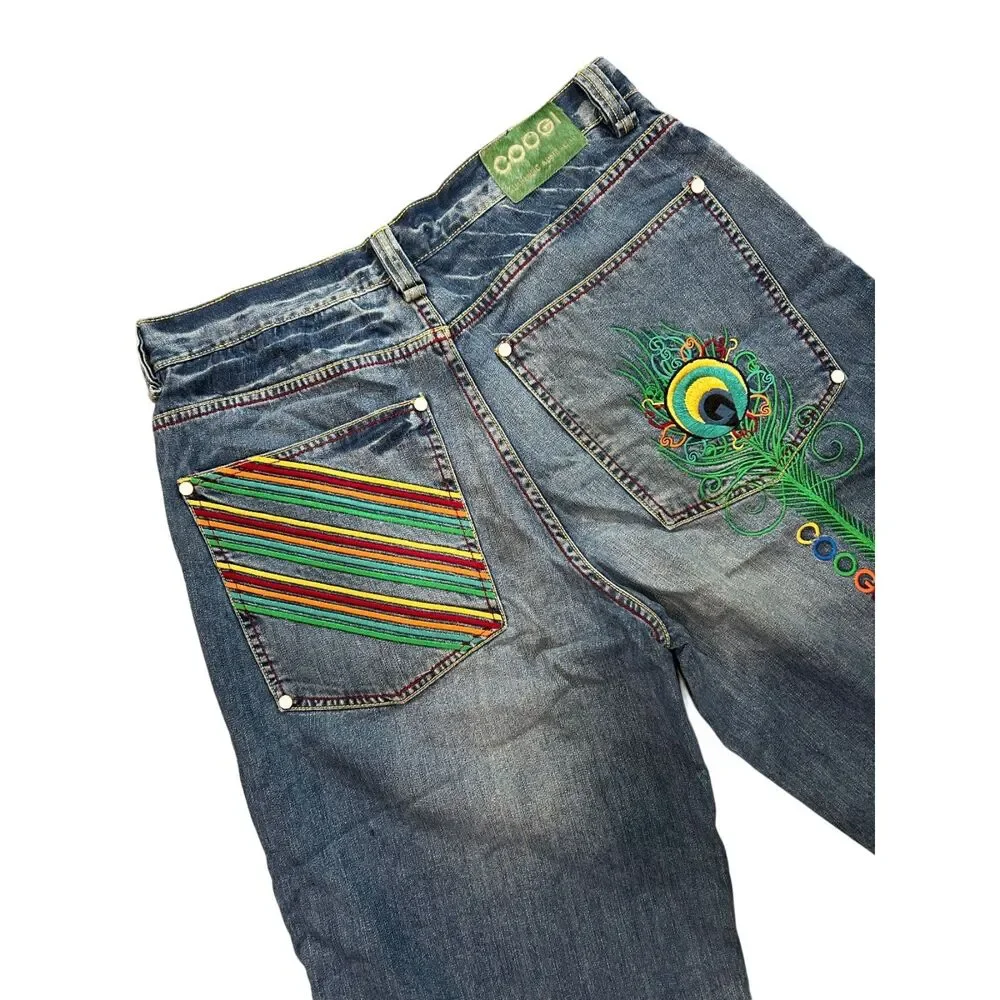 Coogi‎ Jorts Mens Size 38 Peacock Feather Jean Denim Baggy Skater Vintage Y2k